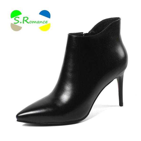 s.romance women ankle boots woman shoes cow genuine leather high thin heels pointed toe zipper 2018 new fashion sb211, Black
s.romance women ankle boots woman shoes cow genuine leather high thin heels pointed toe zipper 2018 new fashion sb211, Black