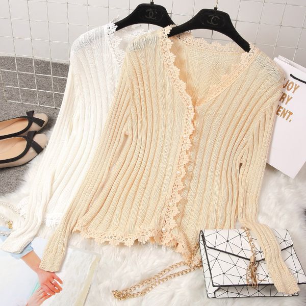 the new spring and summer 2019 han edition thin small sweet wind lace blouse render her red knitted cardigan coat, White 
the new spring and summer 2019 han edition thin small sweet wind lace blouse render her red knitted cardigan coat, White