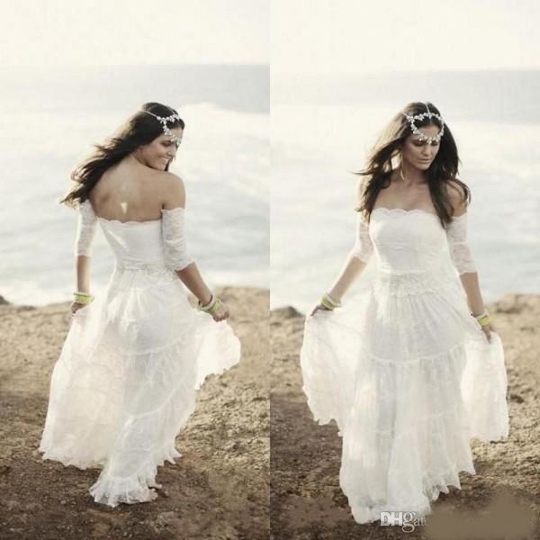 vintage a line boho bohemian beach wedding dresses lace with short sleeves bridal gowns robes de soirée, White
vintage a line boho bohemian beach wedding dresses lace with short sleeves bridal gowns robes de soirée, White