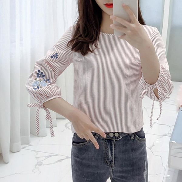 2020 new women summer casual shirts short sleeve o-neck striped print for women high-quality wild casual, White
2020 new women summer casual shirts short sleeve o-neck striped print for women high-quality wild casual, White