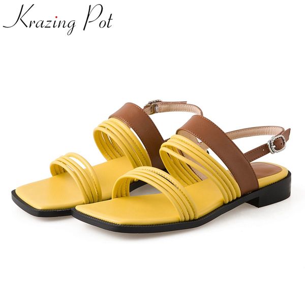 krazing pot full grain leather square peep toe low heel mixed colors british school young lady daily leisure sandals women l45, Black
krazing pot full grain leather square peep toe low heel mixed colors british school young lady daily leisure sandals women l45, Black