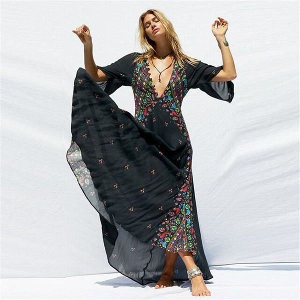 womens summer flora printed dresses v-neck flare sleeve asymmetrical designer clothing positioning print bohemian style apparel, Black;gray
womens summer flora printed dresses v-neck flare sleeve asymmetrical designer clothing positioning print bohemian style apparel, Black;gray