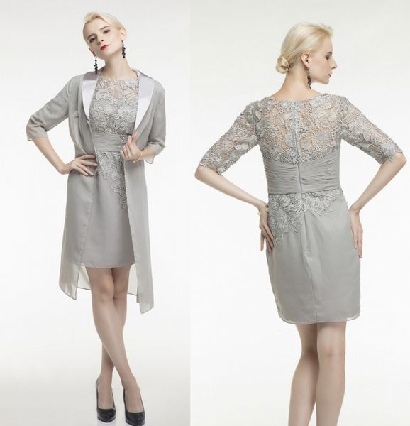 elegant short knee length chiffon silver short mother of the bridal long sleeve jacket lace mother gowns luxury formal evening dress, Black;red
elegant short knee length chiffon silver short mother of the bridal long sleeve jacket lace mother gowns luxury formal evening dress, Black;red