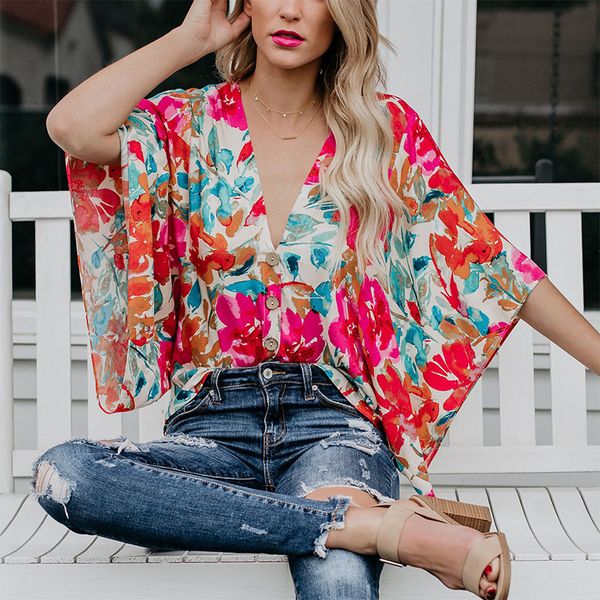 2019 floral printed womens and blouses red v neck chiffon ladies blouse summe loose batwing sleeve women tunic shirt, White
2019 floral printed womens and blouses red v neck chiffon ladies blouse summe loose batwing sleeve women tunic shirt, White