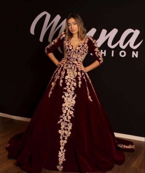 kaftan caftan burgundy velvet evening dresses prom dress half sleeve 2019 gold luxury lace applique arabic dubai abaya occasion gowns, Black;red
kaftan caftan burgundy velvet evening dresses prom dress half sleeve 2019 gold luxury lace applique arabic dubai abaya occasion gowns, Black;red