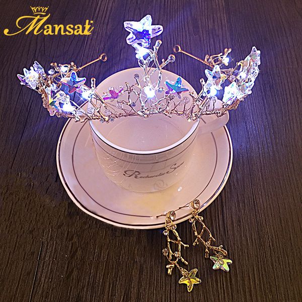 shiny baroque star led crown headband light-up crystal tiara and ear clip earrings gold plate party hair jewelry for women hg152, Golden;white
shiny baroque star led crown headband light-up crystal tiara and ear clip earrings gold plate party hair jewelry for women hg152, Golden;white