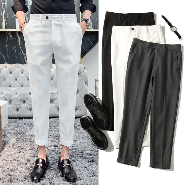men summer solid color business causal suit pants male fashion ankle-length pants slim fit straight trousers, Black
men summer solid color business causal suit pants male fashion ankle-length pants slim fit straight trousers, Black