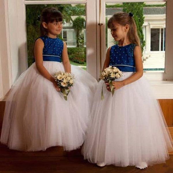 little girls pageant gowns with bow beaded jewel neck princess dress long tulle flower girls dresses for weddings b54, White;blue
little girls pageant gowns with bow beaded jewel neck princess dress long tulle flower girls dresses for weddings b54, White;blue