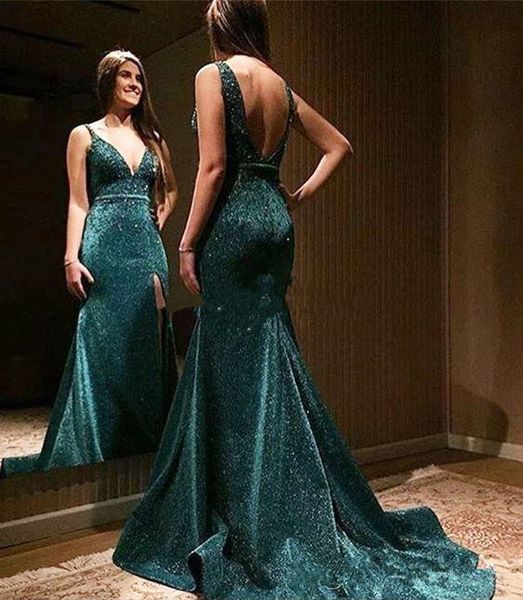 2019 Sparkly Hunter Green V Neck Mermaid Prom Dresses Backless Sweep Train Long Plus Size Formal Evening Party Gowns Special Occasion Dress, Black
2019 Sparkly Hunter Green V Neck Mermaid Prom Dresses Backless Sweep Train Long Plus Size Formal Evening Party Gowns Special Occasion Dress, Black
