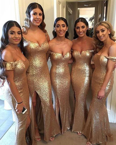 Shining Gold Sequins Off The Shoulder Bridesmaid Dresses 2019 Mermaid Side Split Maid Of Honor Wedding Guest Gown Formal Dresses Cheap
Shining Gold Sequins Off The Shoulder Bridesmaid Dresses 2019 Mermaid Side Split Maid Of Honor Wedding Guest Gown Formal Dresses Cheap