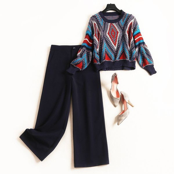 high street fashion women pants 2piece set 2019 new autumn winter outfits geometric pullover loose sweater+wide leg pants sets, White
high street fashion women pants 2piece set 2019 new autumn winter outfits geometric pullover loose sweater+wide leg pants sets, White