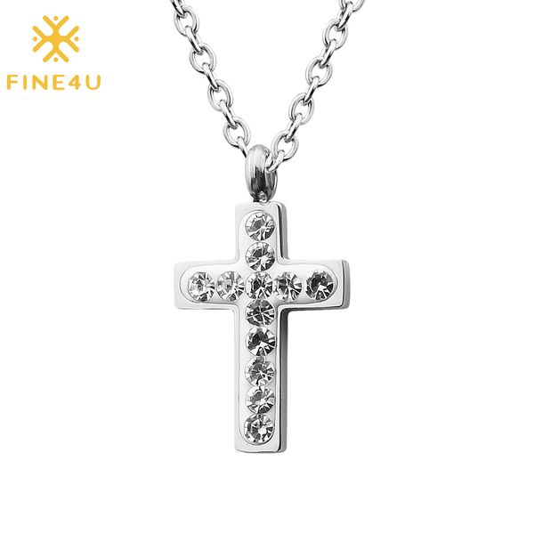 fine4u n461 stainless steel cute cross pendant necklace with cubic zirconia crucifix jewelry gifts for women girls, Silver
fine4u n461 stainless steel cute cross pendant necklace with cubic zirconia crucifix jewelry gifts for women girls, Silver