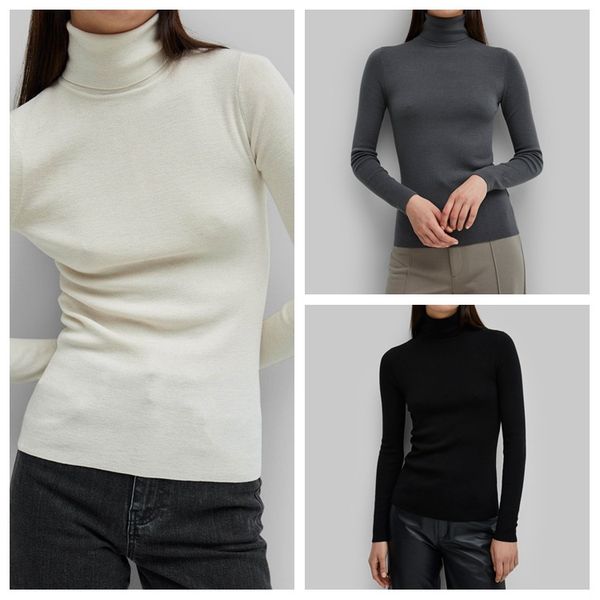 women winter new merino wool high neck solid bottom sweater slim fit, White;black
women winter new merino wool high neck solid bottom sweater slim fit, White;black