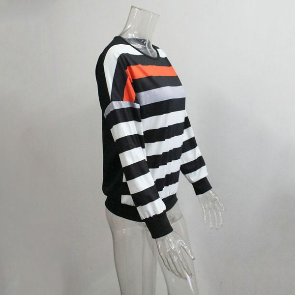 2019 new ladies fashion casual stitching striped comfortable loose sports long-sleeved, White
2019 new ladies fashion casual stitching striped comfortable loose sports long-sleeved, White