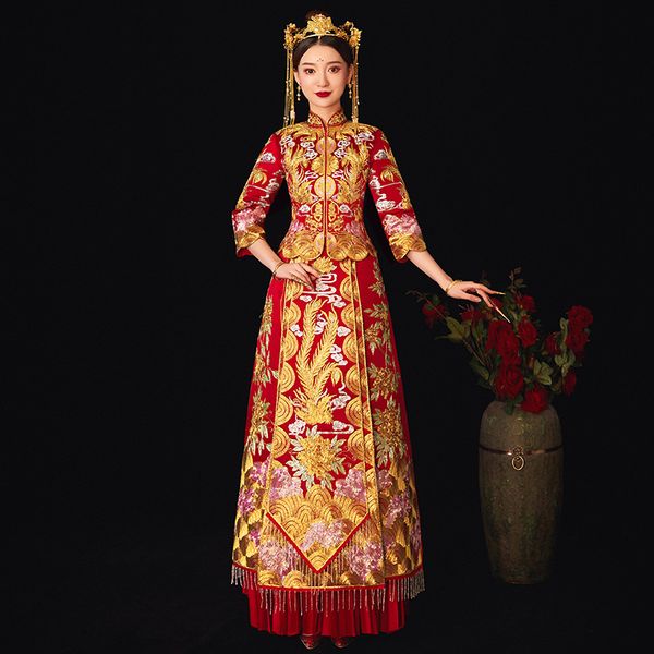royal female marriage suit embroidery phoenix&flower chinese qipao vintage asian bride dress gown toast clothing, Red
royal female marriage suit embroidery phoenix&flower chinese qipao vintage asian bride dress gown toast clothing, Red