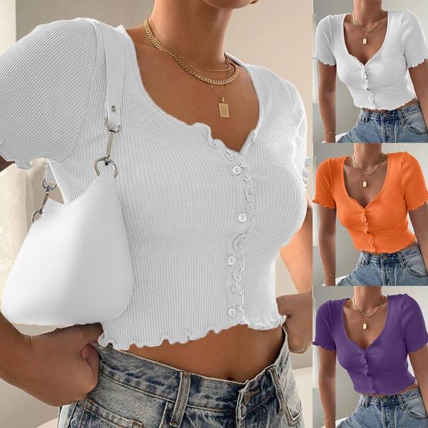 women's solid color v-neck ribbed short-sleeve button short short shirt vest plain vest ladies tank for clubwear, White;black
women's solid color v-neck ribbed short-sleeve button short short shirt vest plain vest ladies tank for clubwear, White;black