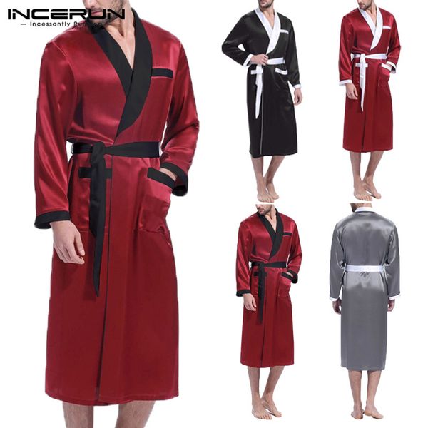 incerun fashion men bathrobes long sleeve pockets kimono patchwork v neck sleepwear robes comfort soft mens nightgown with belt, Black;brown
incerun fashion men bathrobes long sleeve pockets kimono patchwork v neck sleepwear robes comfort soft mens nightgown with belt, Black;brown