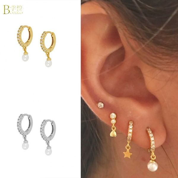 new fashion 925 sterling silver hanging earrings for women pearl earrings charm girl gift circle, Golden;silver