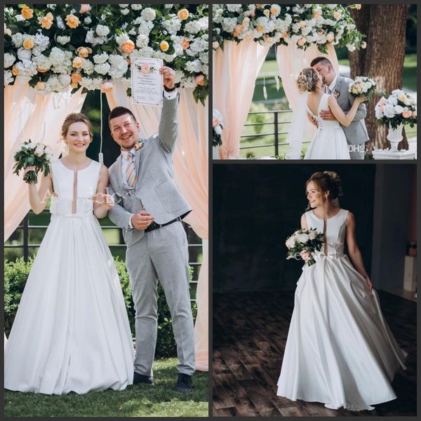 a line stain wedding dresses 2020 jewel neckline open back sweep train modest simple a line bridal gowns vestido de novia dress, White
a line stain wedding dresses 2020 jewel neckline open back sweep train modest simple a line bridal gowns vestido de novia dress, White