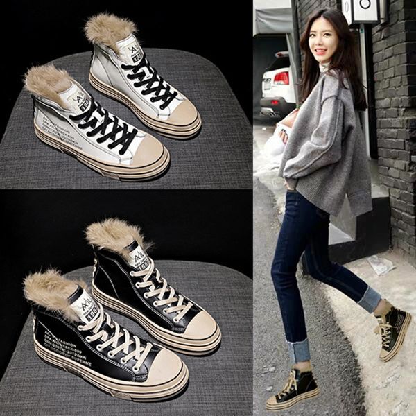 casual small white shoes women winter plush cotton shoes new women's shoes thick bottom muffin high sneakers, Black;red
casual small white shoes women winter plush cotton shoes new women's shoes thick bottom muffin high sneakers, Black;red