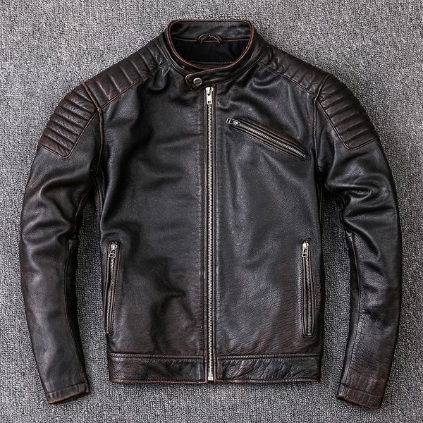 men's genuine leather jacket short retro vintage casual stand collar cowhide leather jacket motorcycle jacket male bike coat, Black
men's genuine leather jacket short retro vintage casual stand collar cowhide leather jacket motorcycle jacket male bike coat, Black
