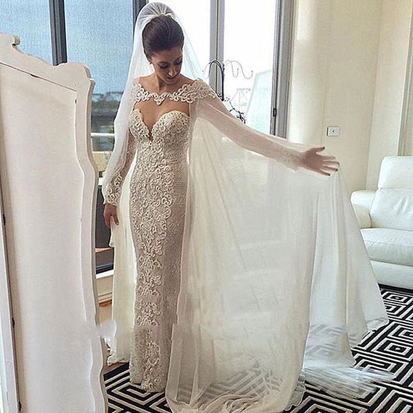 long sleeve off shoulder lace mermaid wedding dresses cape long chiffon floor length chic design 2021 bridal gowns vestido de noiva, White
long sleeve off shoulder lace mermaid wedding dresses cape long chiffon floor length chic design 2021 bridal gowns vestido de noiva, White