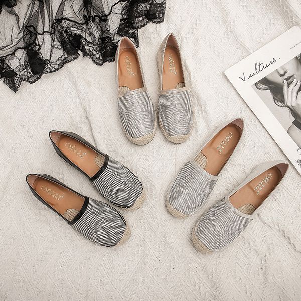 espadrilles crystal rivets slip on loafers women knitted cover toe shallow moccasins sewing gold/silver straw flats shoes, Black
espadrilles crystal rivets slip on loafers women knitted cover toe shallow moccasins sewing gold/silver straw flats shoes, Black