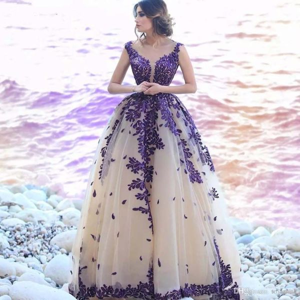 saudi arabia kaftan dubai evening dresses 2019 champagne tulle purple long prom dress lace appliques women formal party gowns, Black;red
saudi arabia kaftan dubai evening dresses 2019 champagne tulle purple long prom dress lace appliques women formal party gowns, Black;red