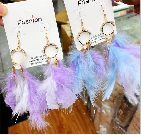 new korean feather tassel hairy earrings female temperament long earrings circle earrings female, Silver
new korean feather tassel hairy earrings female temperament long earrings circle earrings female, Silver