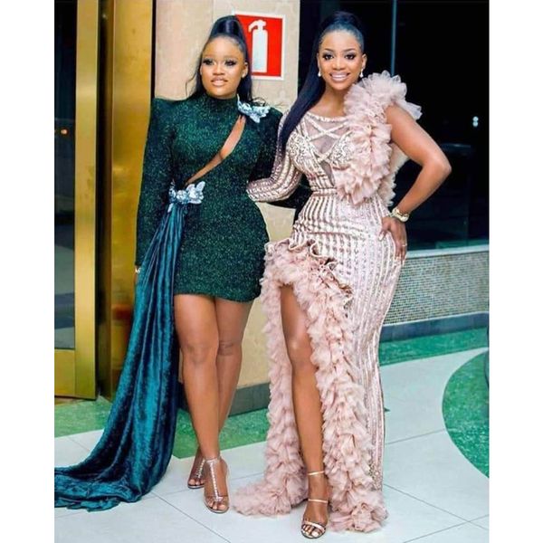 2020 african evening dress long sleeve one shoulder high split prom dresses mermaid shiny lace formal gown plus size, Black;red
2020 african evening dress long sleeve one shoulder high split prom dresses mermaid shiny lace formal gown plus size, Black;red