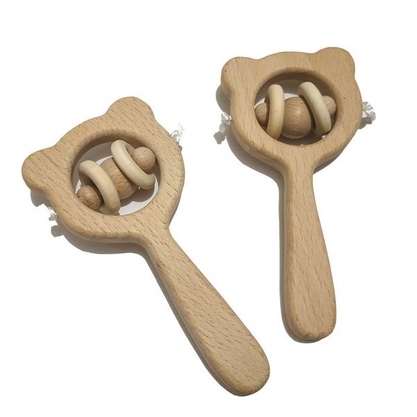 100pcs Beech Wooden Rattle Chew Big Bead Ring Teethers Teething Montessori Toys Food Grade Wooden Baby Rattle Teether