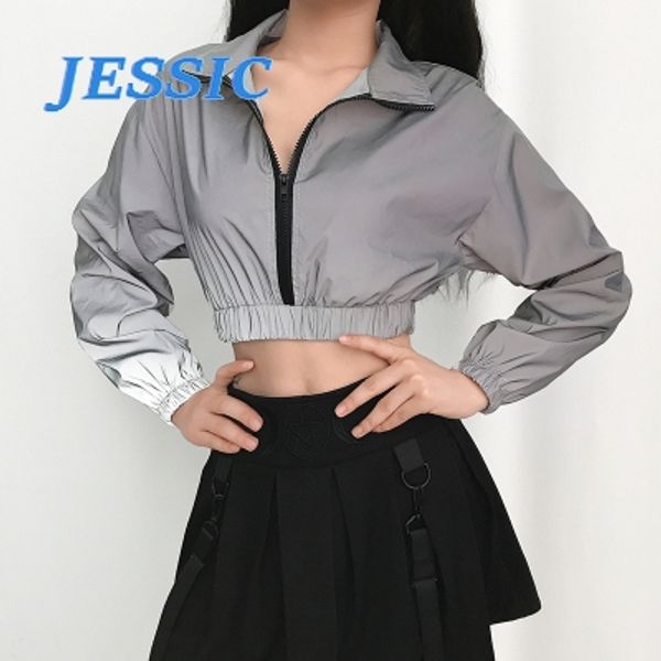 jessic casual slim cloth silver fluorescent crop jacket women lapel waist short reflective zipper jacket, Black;brown
jessic casual slim cloth silver fluorescent crop jacket women lapel waist short reflective zipper jacket, Black;brown
