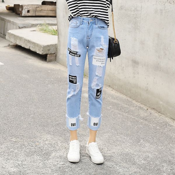 selling 2019 new style korean-style with holes jeans women's medium waist wide-leg revers-style capri slim fit pencil pants, Blue
selling 2019 new style korean-style with holes jeans women's medium waist wide-leg revers-style capri slim fit pencil pants, Blue