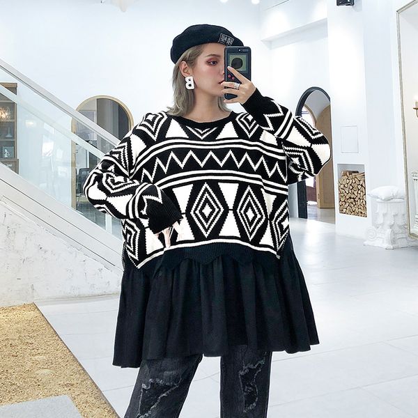 johnature new casual pullover knitting sweaters women 2019 winter o-neck full sleeve loose patchwork ruffle long female sweaters, White;black
johnature new casual pullover knitting sweaters women 2019 winter o-neck full sleeve loose patchwork ruffle long female sweaters, White;black