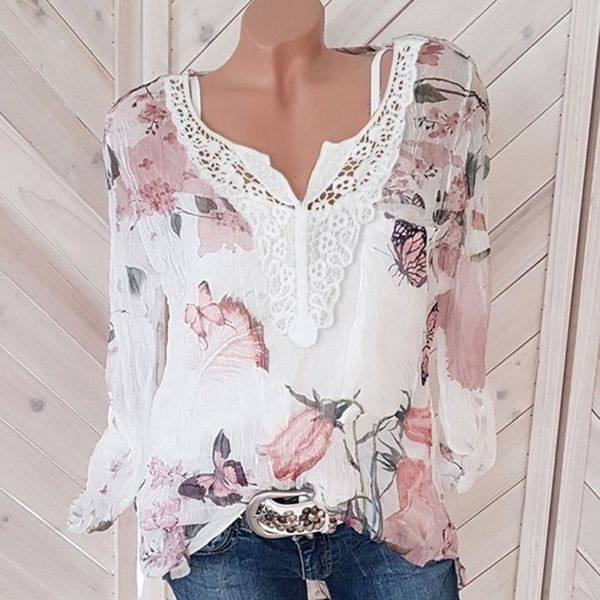 lace loose women blouses 2020 summer blouse casual fashion v-neck long sleeve printed women's chiffon shirt, White
lace loose women blouses 2020 summer blouse casual fashion v-neck long sleeve printed women's chiffon shirt, White