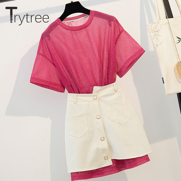 trytree summer women two piece set casual shining thin o-neck mesh dress + skirts mini single-breasted a-line suit 2 piece set, White
trytree summer women two piece set casual shining thin o-neck mesh dress + skirts mini single-breasted a-line suit 2 piece set, White