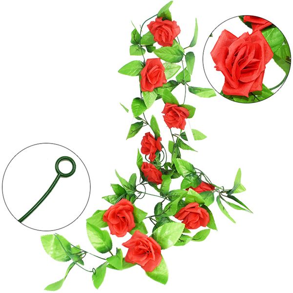 2.4m silk artificial roses flowers string rattan vine with green leaves for home wedding decoration hanging garland fake flowers
2.4m silk artificial roses flowers string rattan vine with green leaves for home wedding decoration hanging garland fake flowers