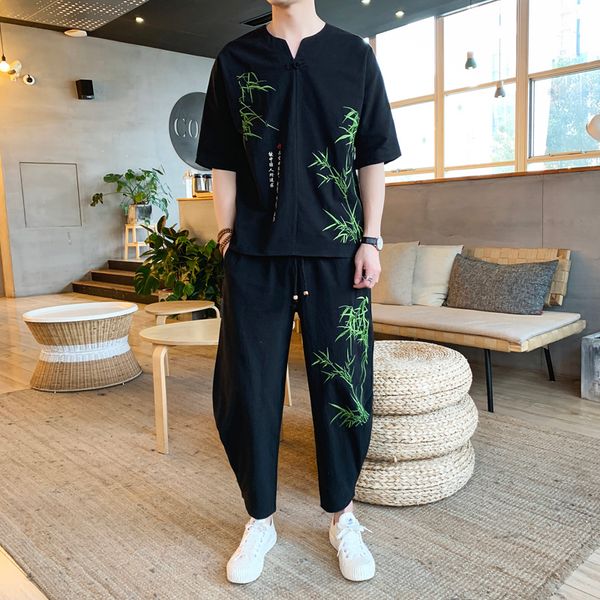 chinese spring new embroidery cotton and linen suit men's fashion loose two piece short sleeve t-shirt set, Gray
chinese spring new embroidery cotton and linen suit men's fashion loose two piece short sleeve t-shirt set, Gray
