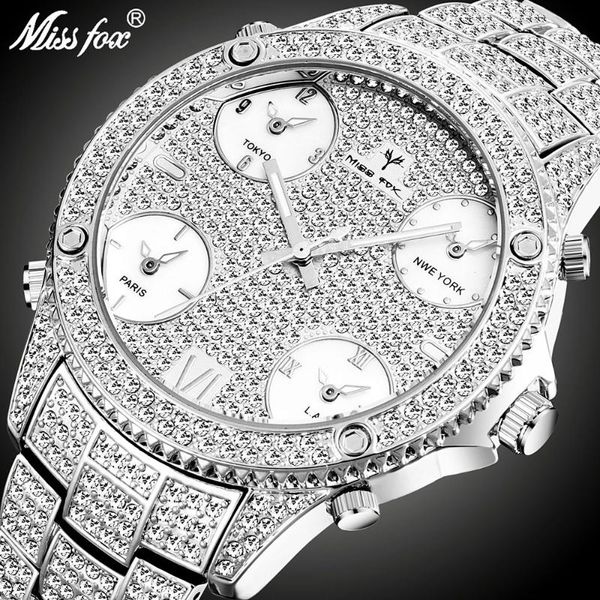 missfox 51mm huge dial 5 time zone mens watches male clock quartz watch icd large men business iced out watch, Slivery;brown
missfox 51mm huge dial 5 time zone mens watches male clock quartz watch icd large men business iced out watch, Slivery;brown