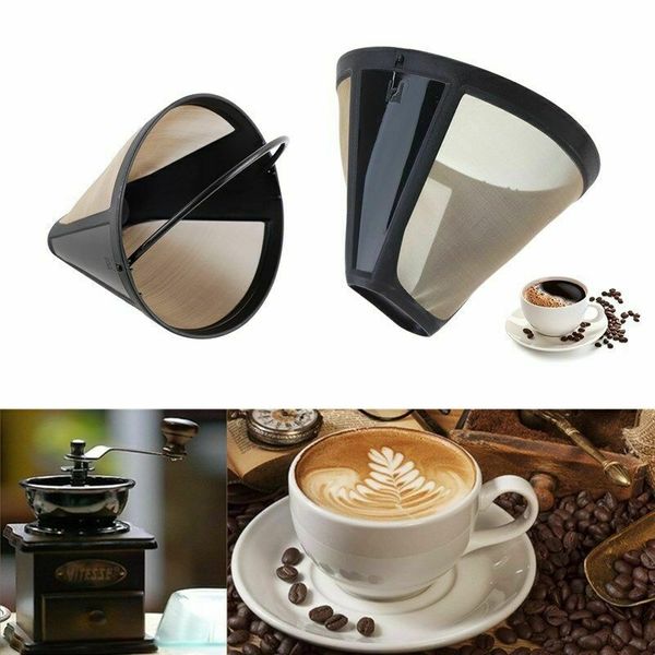 1pcs reusable coffee filter permanent cone-style gold mesh with handle cafe tool washable filter basket replacement
1pcs reusable coffee filter permanent cone-style gold mesh with handle cafe tool washable filter basket replacement