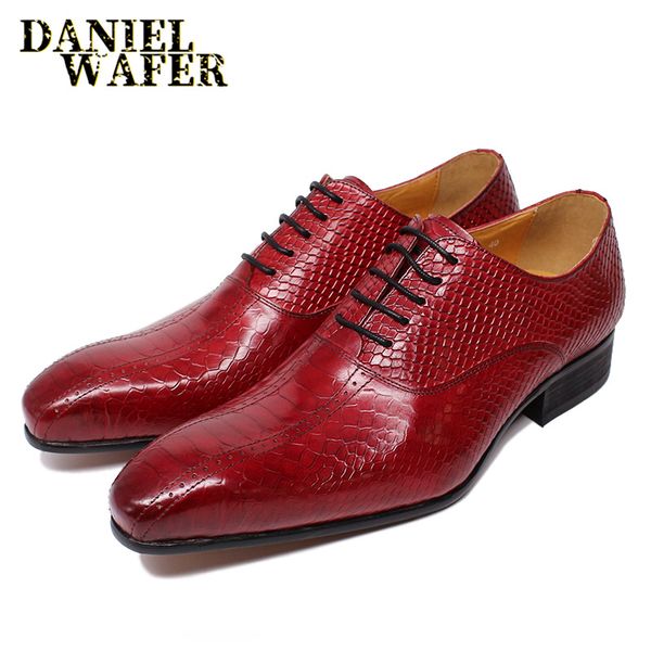 handmade men leather shoes formal office wedding shoes black red lace up pointed toe snake skin prints oxford men