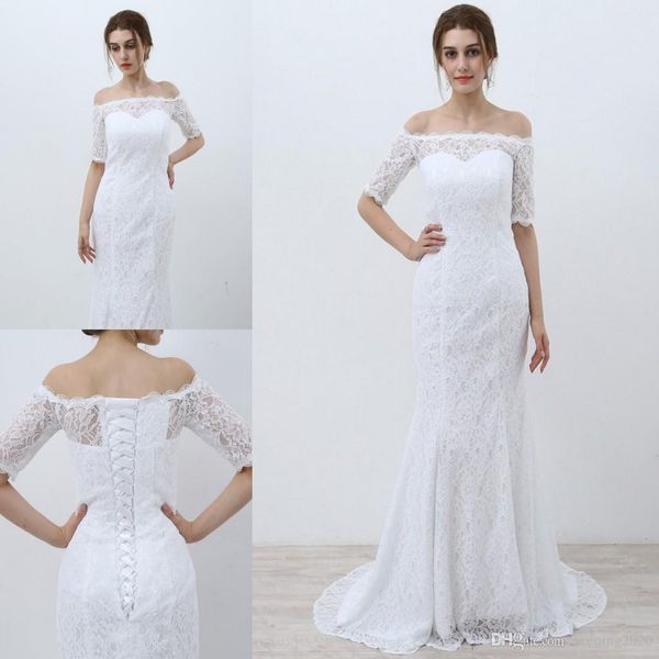 2019 современные изящные русалка свадебные платья bateau половина рукава кружева аппликации мода свадебные платья шнуровка назад очарователь, White 
2019 современные изящные русалка свадебные платья bateau половина рукава кружева аппликации мода свадебные платья шнуровка назад очарователь, White