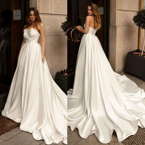 2020 elegant satin wedding dresses strapless a line sweep train beaded ruffles berta beach wedding dress custom made boho bridal gowns 4533, White
2020 elegant satin wedding dresses strapless a line sweep train beaded ruffles berta beach wedding dress custom made boho bridal gowns 4533, White
