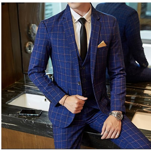 one button blue plaid wedding groom tuxedos notch lapel groomsmen men formal prom suits (jacket+pants+vest+tie) w166, Black;gray
one button blue plaid wedding groom tuxedos notch lapel groomsmen men formal prom suits (jacket+pants+vest+tie) w166, Black;gray