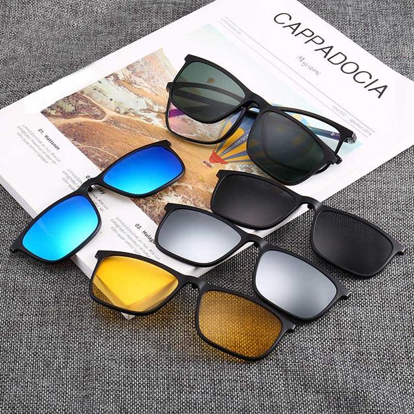 square eyeglasses with magnetic snap-on shades magnetic 5pcs polarized clip-on sunglasses for night driving, White;black
square eyeglasses with magnetic snap-on shades magnetic 5pcs polarized clip-on sunglasses for night driving, White;black