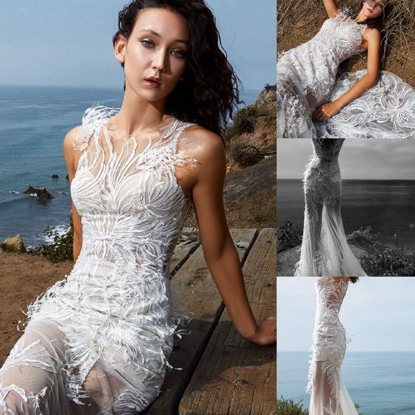 elegant weddinginspirasi mermaid wedding dresses jewel sleeveless lace applique feather wedding gown sweep train robe de mariée, White
elegant weddinginspirasi mermaid wedding dresses jewel sleeveless lace applique feather wedding gown sweep train robe de mariée, White