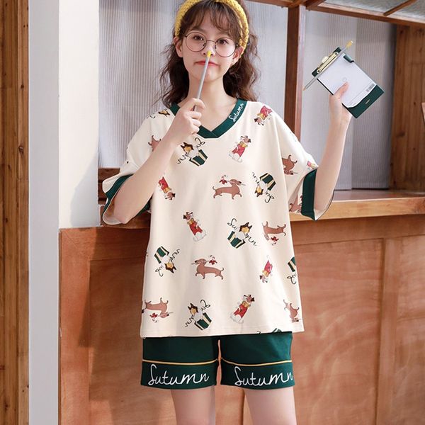 summer pajamas set for women sweet cartoon printed knitted short-sleeved 2 pcs suit fashion t shirt shorts home wear sets, Black;red
summer pajamas set for women sweet cartoon printed knitted short-sleeved 2 pcs suit fashion t shirt shorts home wear sets, Black;red