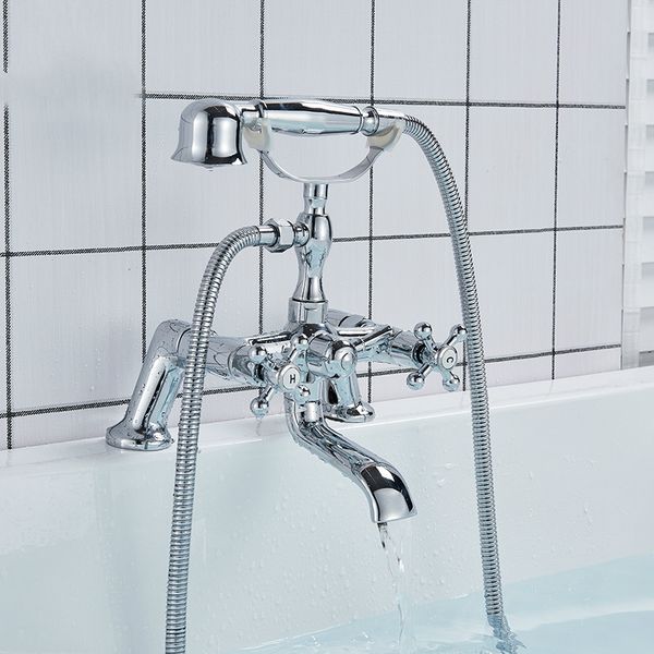 

deck mounted bathroom bathtub faucet chrome double pole tub mixer tap telephone shape bath shower set with handshower