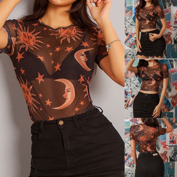 fashion women o-neck short paragraph high waist shaping short sleeve print perspective mesh navel ropa verano mu, White
fashion women o-neck short paragraph high waist shaping short sleeve print perspective mesh navel ropa verano mu, White