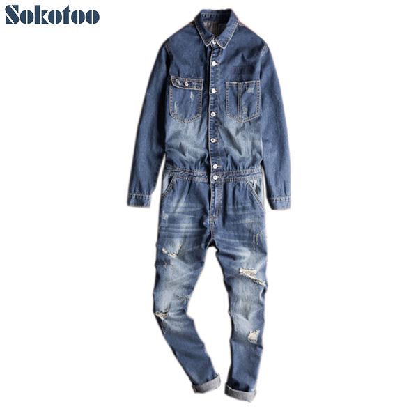 sokotoo men's full sleeve denim jumpsuits slim pockets cargo ripped jeans set overalls, Blue
sokotoo men's full sleeve denim jumpsuits slim pockets cargo ripped jeans set overalls, Blue